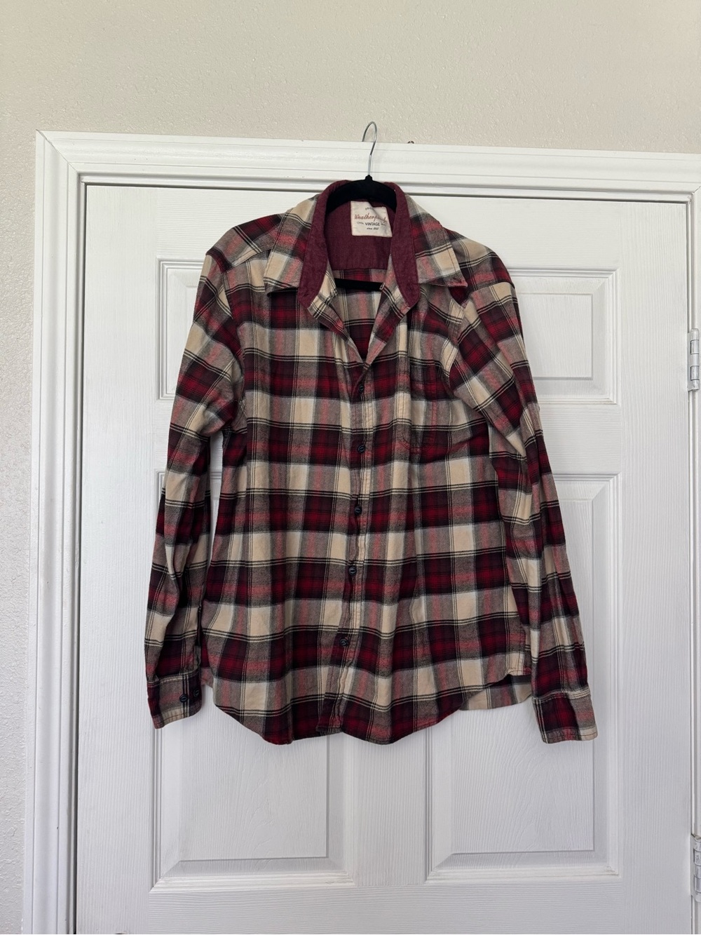 Weatherproof Maroon and Cream Plaid Shirt